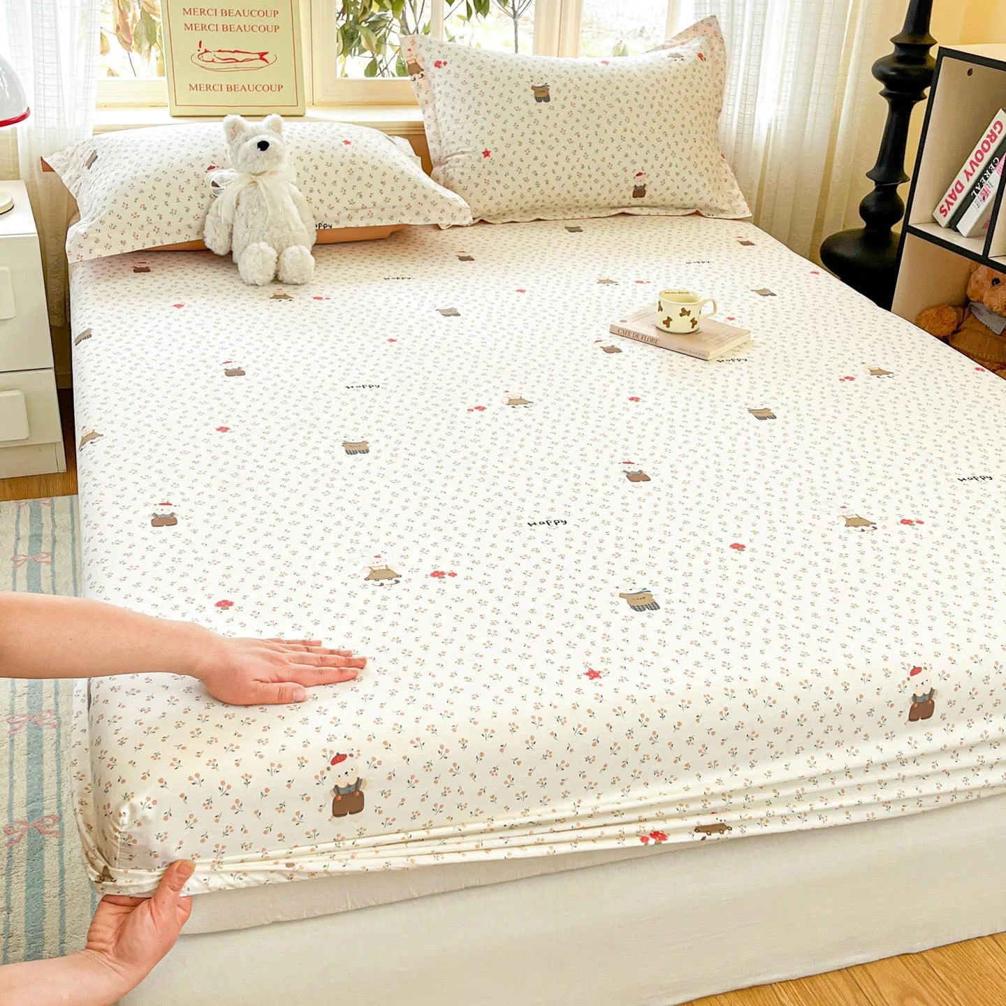 100% Cotton Cute Bear Print Bed Sheet, All Sizes