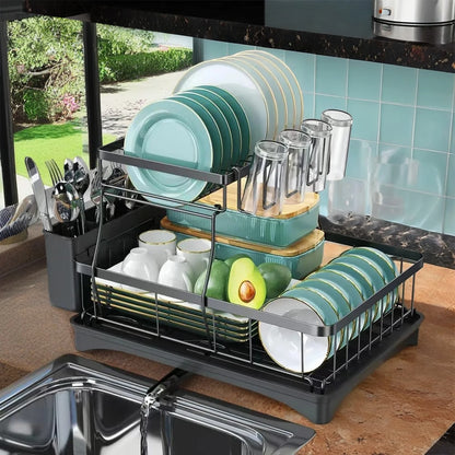 Large 2-Tier Dish Drying Rack, Removable Trays