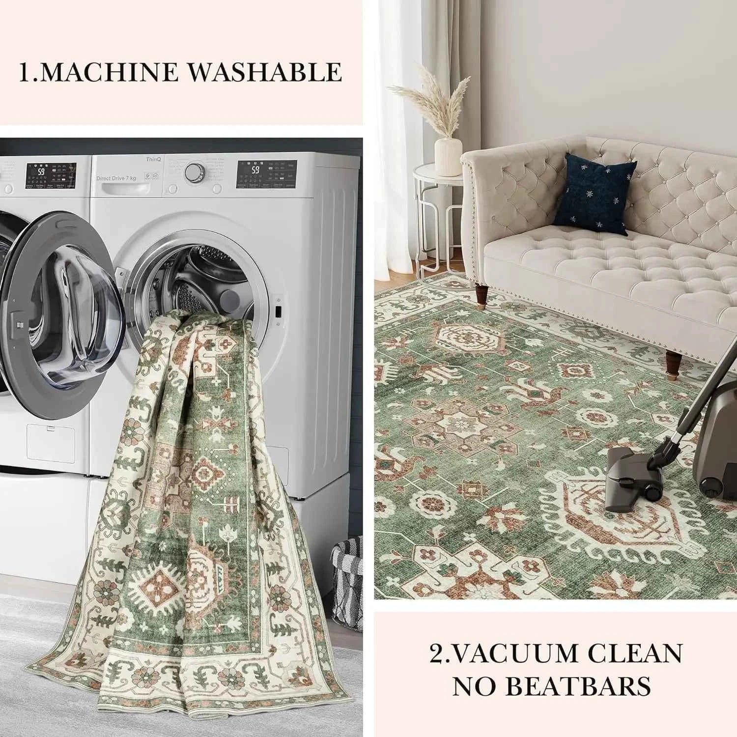 VIKAMA Washed Back Imitation Cashmere Carpet Green Home Area Carpet Living Room Soft Non-Slip Vintage Bedroom Floor Mat