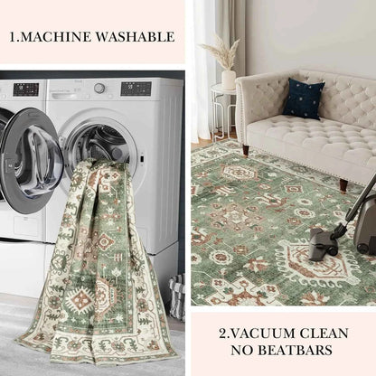 VIKAMA Washed Back Imitation Cashmere Carpet Green Home Area Carpet Living Room Soft Non-Slip Vintage Bedroom Floor Mat
