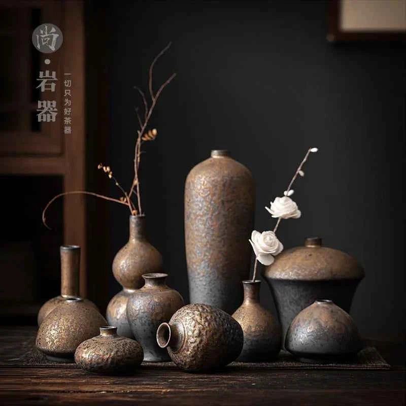 Creative Ceramic Dry Flower Vase, Flower Arrangement, Living Room, Coarse Pottery, Table Decoration, Vases for Flowers