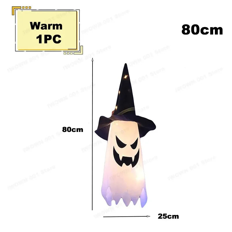 Large Hanging Swinging Ghost Halloween Decoration with LED String Lights Spooky Glowing Outdoor Decor for Front Porch Yard Party