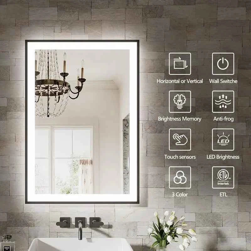 72x36 Inch Frameless Smart LED Bathroom Mirror with Touch Control and Anti-Fog Feature