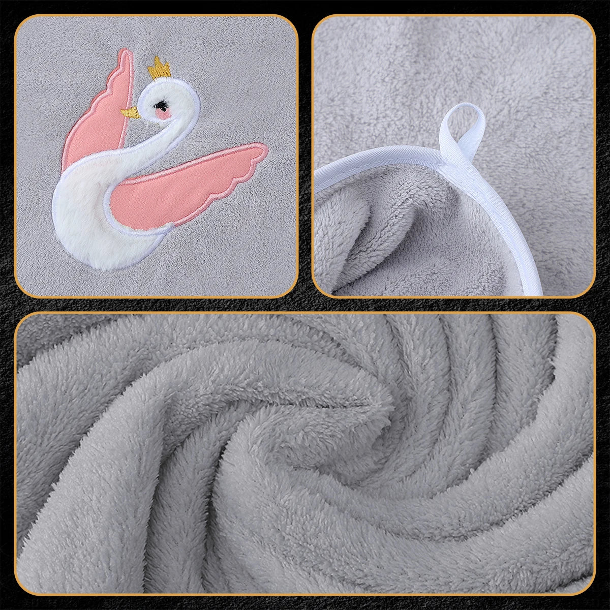 3-Piece Towel Set, 1 Bath Towel + 2 Hand Towels, Elegant Swan Embroidery