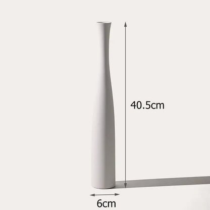 Tall Conic White Flower Vase Bottle Neck Black White Ceramic Slim Bud Vase for Pampas Grass Dry Flower Boho Home Decoration