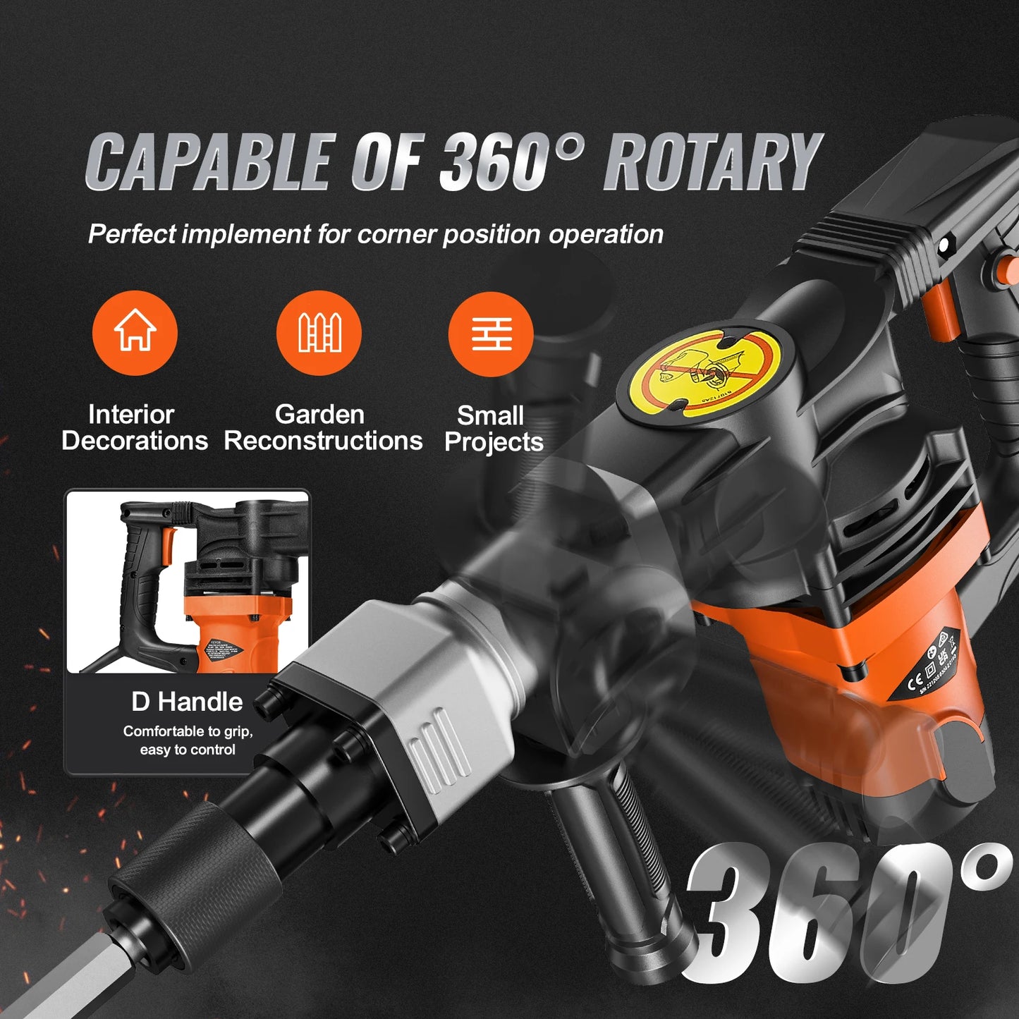 Jack Hammer Electric Jackhammer Heavy Duty 2900 BPM Concrete Breaker 2pcs Chisels Bits Chipping