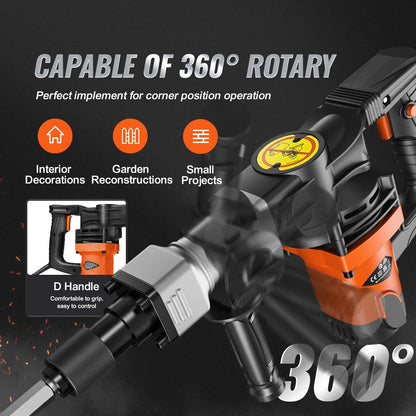 Jack Hammer Electric Jackhammer Heavy Duty 2900 BPM Concrete Breaker 2pcs Chisels Bits Chipping