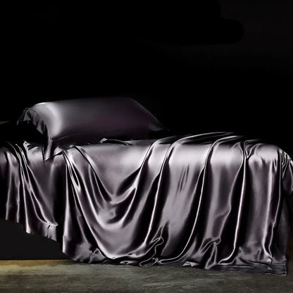 Solid 4pcs Silk Bedding Set with Duvet Cover Fitted/Flat Bed Sheet Pillowcase Bedspreads and Coverlets  Single Double Bedsheet