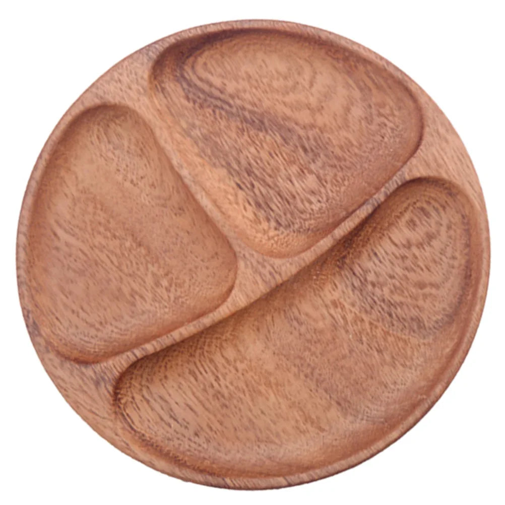 Wooden Dining Plates Portion Control Divided Dishes Household Tableware Luncheon Plates Dinnerware Sets Wood Plates