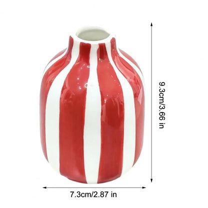 Hand-Painted Ceramic Striped Vase — Nordic Boho Decorative Flower Container for Home