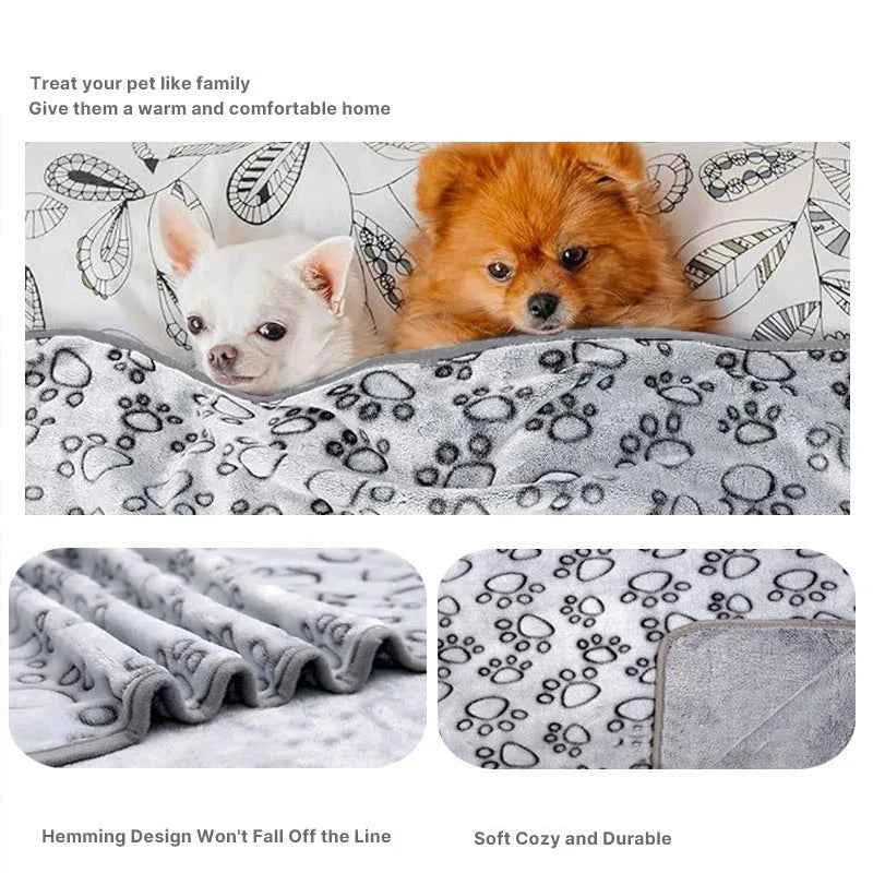 2PCS Soft Fluffy High Quality Pet Blanket Cute Cartoon Pattern Paw Print Dog  Pet Mat Warm and Comfortable Blanket for Cat Dogs
