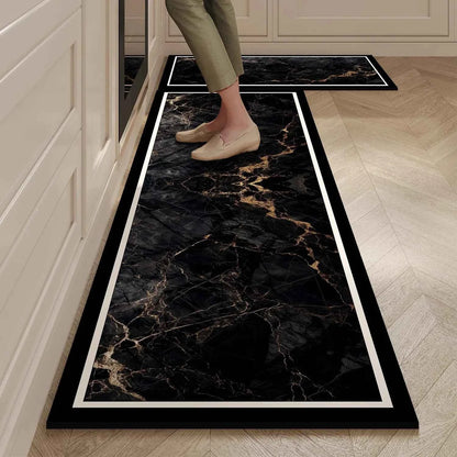Kitchen Mat Black Marble Pattern Rug Waterproof Oil-proof Non-slip Floor Mat Home Decoration Leather Carpet Alfombras De Cocina