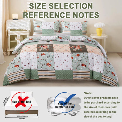 Green Patchwork Duvet Cover Set, Soft All-Season Bedding