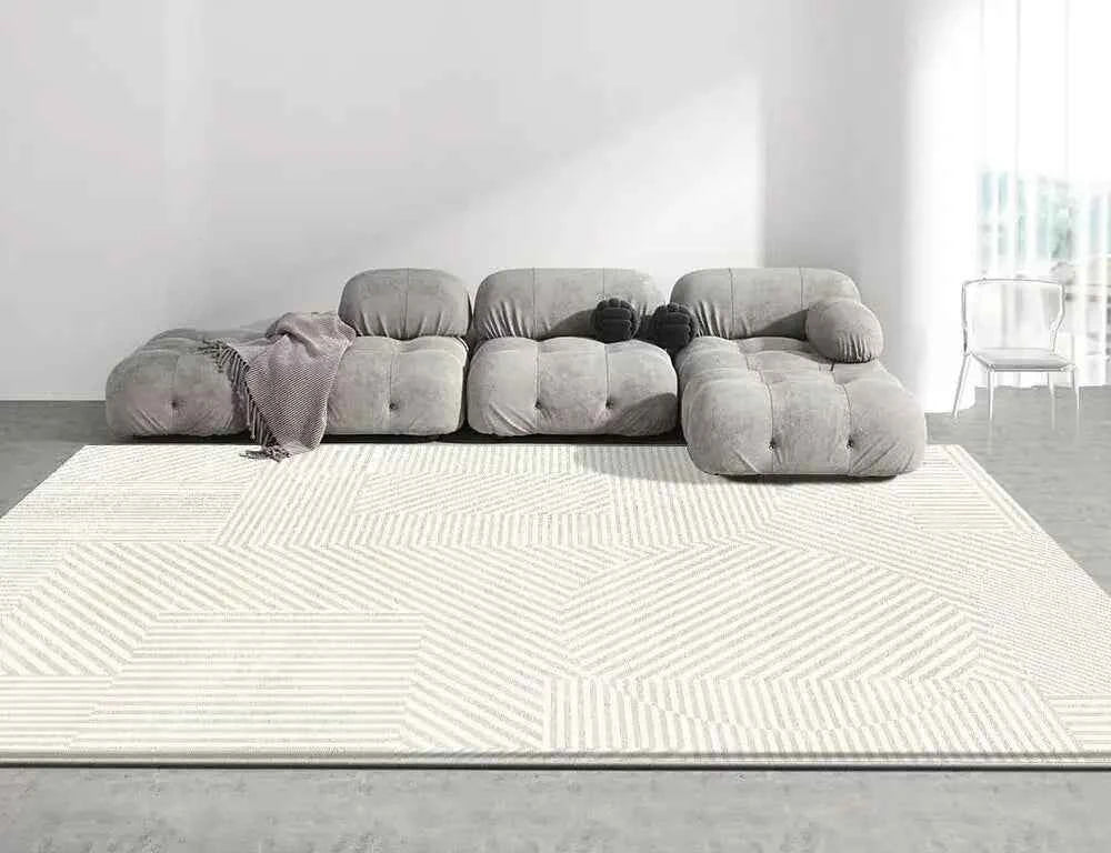 Modern White Minimalism Large Living Room Carpet Light Luxury Beige Decoration Bedroom Carpet Soft Lounge Rug Washable Floor Mat
