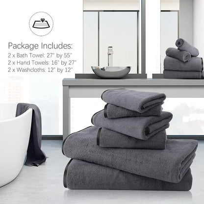 Luxury Silk-Feel Hemmed Towel Set - Thin, Fast Drying - 2 Bath Towels