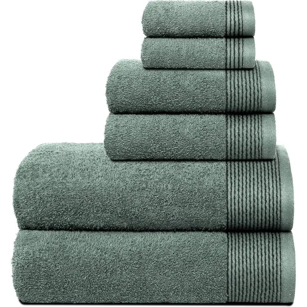 6-Piece Cotton Towel Set: 2 Bath, 2 Hand, 2 Washcloths - Jade