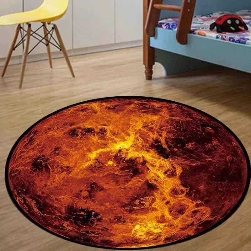 VIKAMA Flannel Round Rug Earth Moon Bedroom Sofa Living Room Bedside Rug Soft Soundproof Noise Reducing Carpet Home Decoration