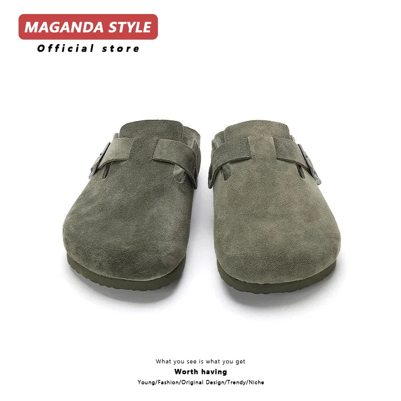 Birken shoes men's couple style dark green suede cork sandals suitable for outdoor beach slippers