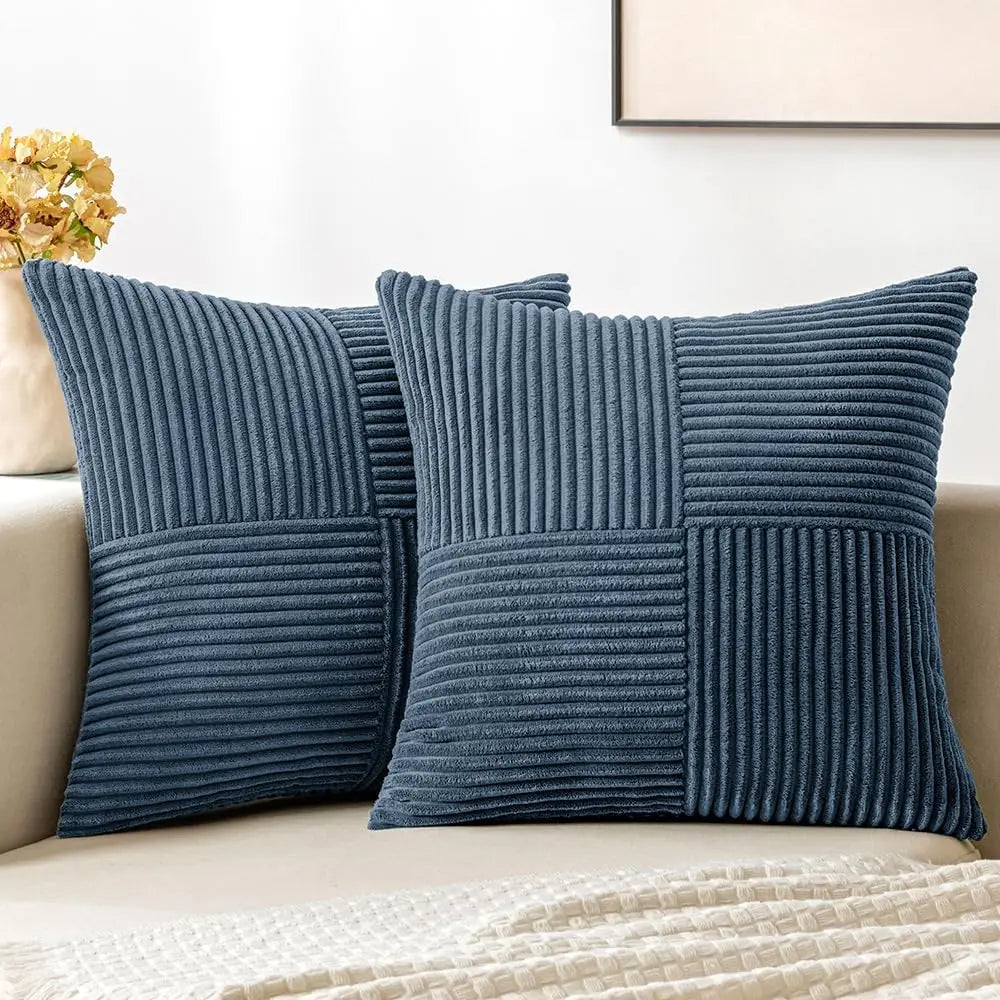Solid-Color Corduroy Cushion Cover with Hidden Zipper