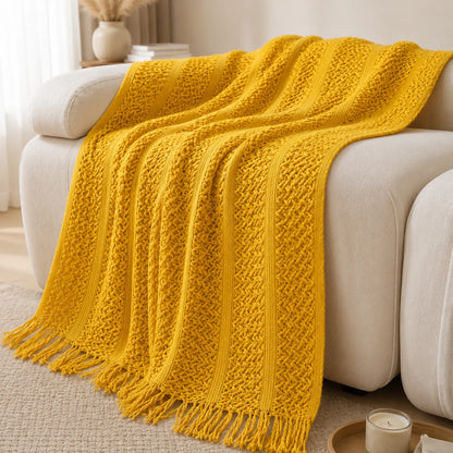 Burnt Orange Herringbone Knit Throw Blanket