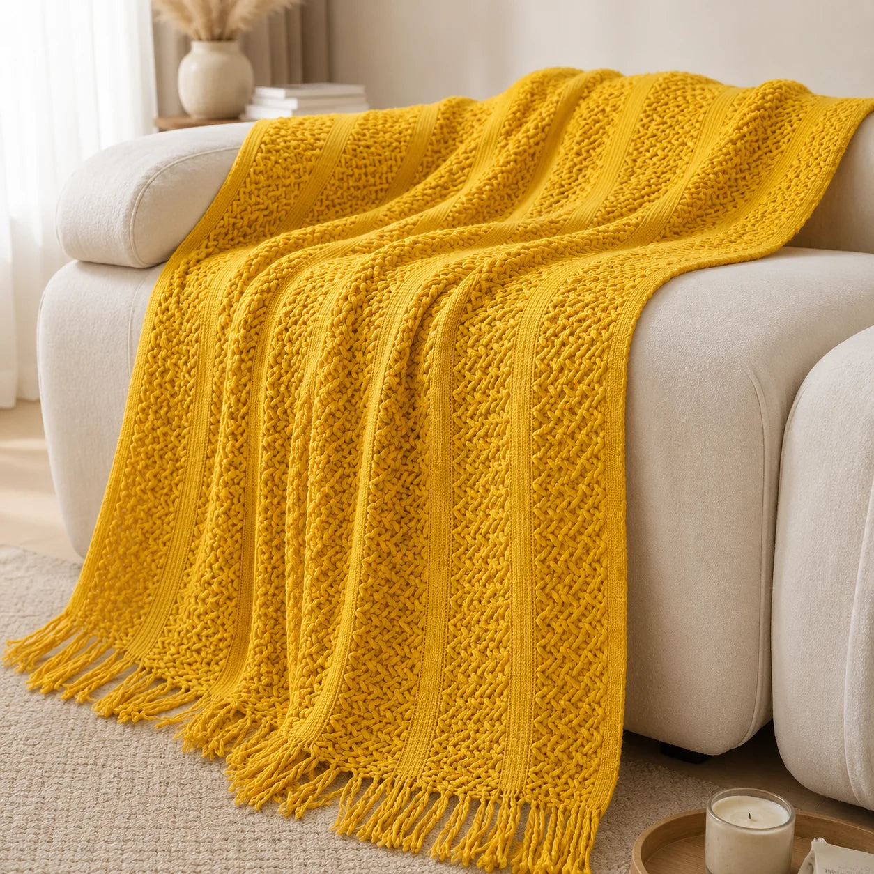 Burnt Orange Herringbone Knit Throw Blanket