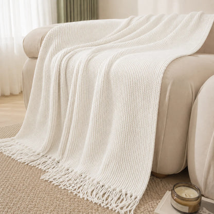 Burnt Orange Herringbone Knit Throw Blanket