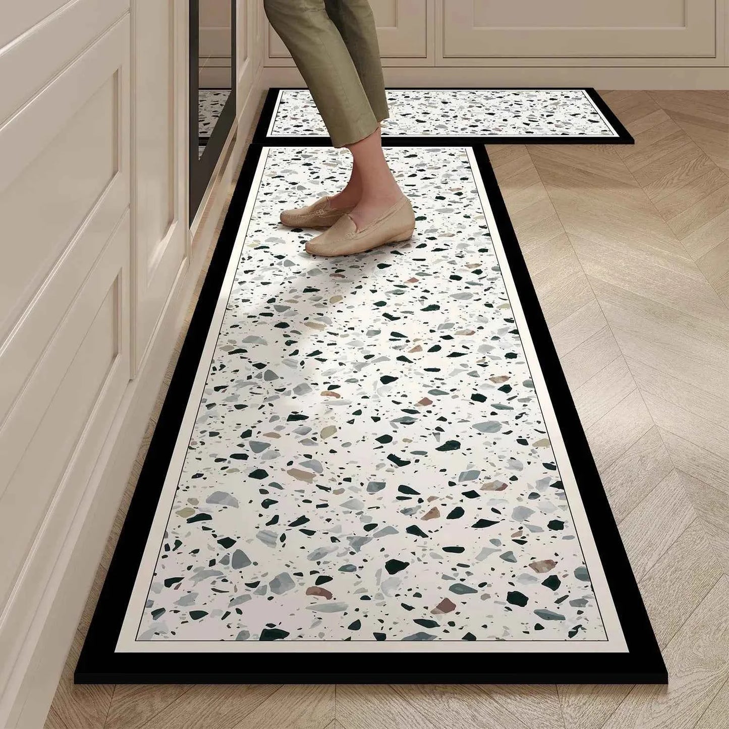 Kitchen Mat Black Marble Pattern Rug Waterproof Oil-proof Non-slip Floor Mat Home Decoration Leather Carpet Alfombras De Cocina