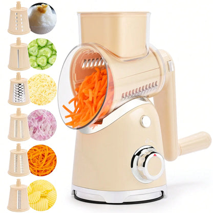 Rotary Cheese Grater with 6 Interchangeable Blades and Suction Base