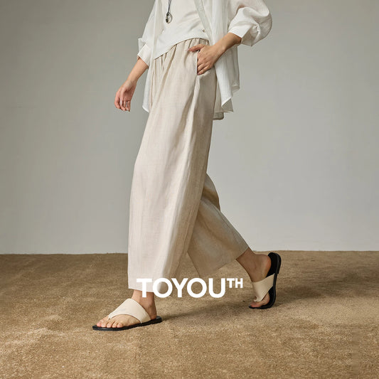TOYOUTH Pantalon large en lyocell et lin pour femme — Pantalon plissé taille haute longueur cheville