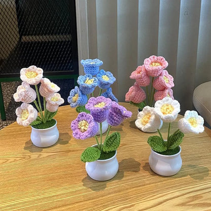 DIY Handwoven Mini Potted Flower Rose Office Desktop Ornamental Potted Plants Woolen Thread Finished Product Home Decoration