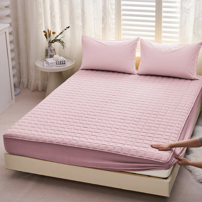Curved Plaid Fitted Sheet, 30cm Deep Pocket. Available in Twin, Full, Queen, King and 7 colors. Waterproof, soft, breathable, wrinkle-resistant and snug-fitting, perfect for bedroom use as daily bedding.
