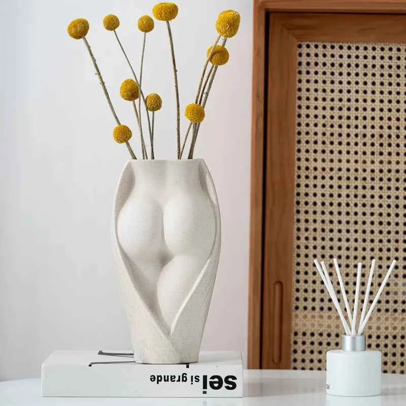 Straight tube vase ceramic products semi nude flower inserts human body crafts decorative ornaments