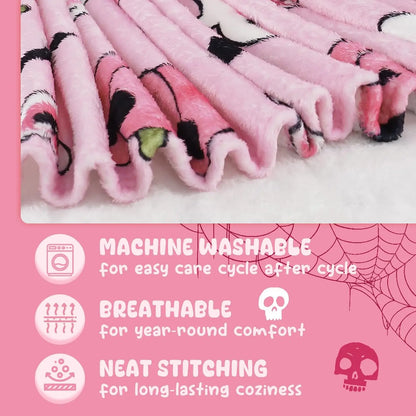 Halloween Throw Blanket Ghost Fleece Flannel Blanket Goth Halloween Soft Cozy Plush Blankets for Couch Bed Sofa Pink Spooky Decor 60"X50"