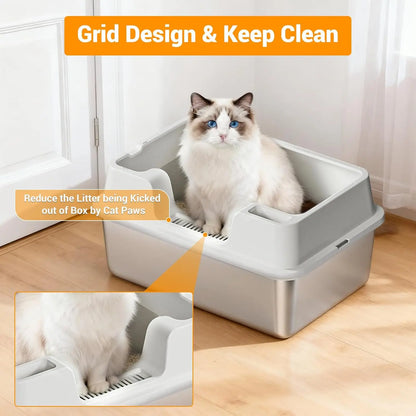 XL Stainless Steel Litter Box, High Wall Sides