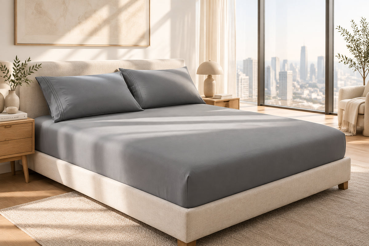 Bed Sheet Set - Extra Deep Pocket, Double Brushed Microfiber, Soft & Dry Touch, Stay in Place, Wrinkle Free, Stain & Fade Resistant Bedding(1 Pc Sheet + 1 Pcs Fitted Sheet + 1/2 Pcs Pillowcase)