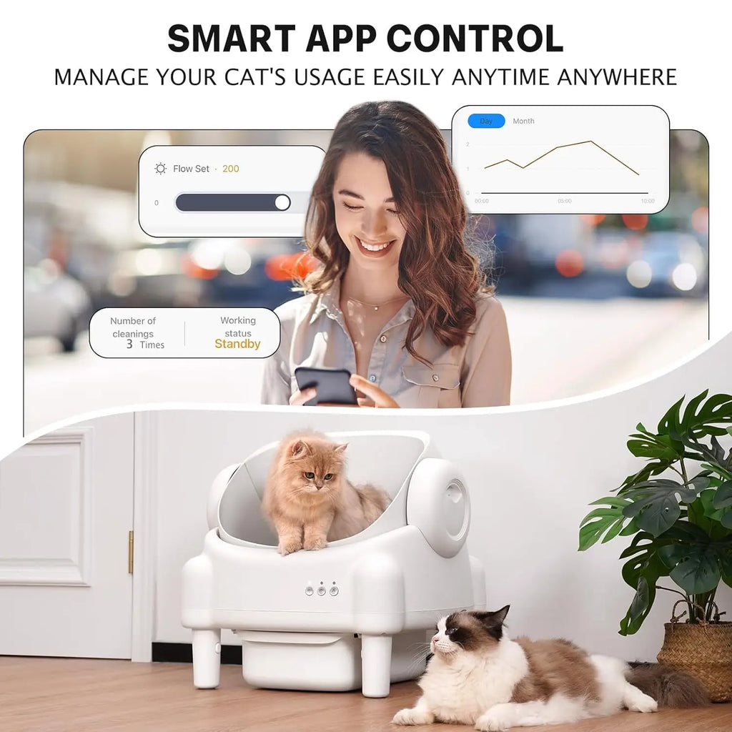 Open-Top Automatic Self-Cleaning Cat Litter Box with App Control