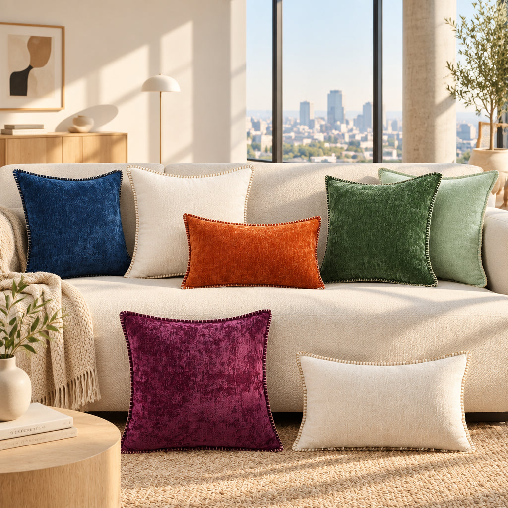 Chenille Throw Pillow Cover, 5 Colors & 3 Sizes