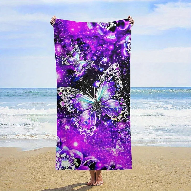 Beach Towel Galaxy and Butterfly Pattern Sun Protection Windproof Swimming
