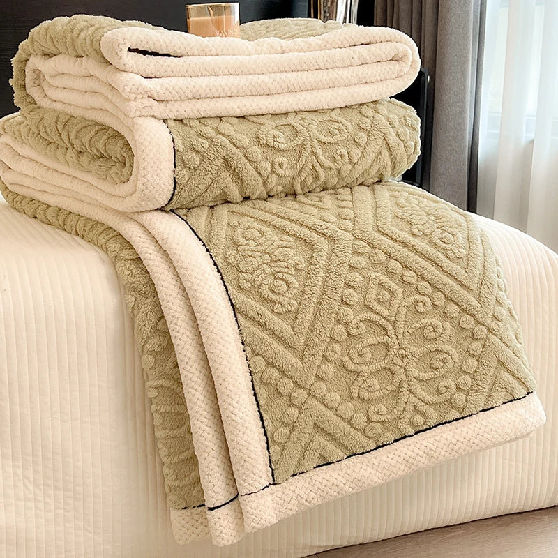 New Carved Velvet Warm Autumn Winter Blanket for Bed Soft Fluffy Sofa Blankets Warmth Cozy Coral Flannel Sofa Cover Blanket Nap