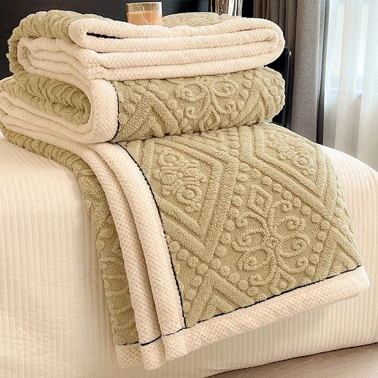 New Carved Velvet Warm Autumn Winter Blanket for Bed Soft Fluffy Sofa Blankets Warmth Cozy Coral Flannel Sofa Cover Blanket Nap
