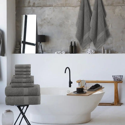 8-Piece Towel Set: 2 Bath, 2 Hand, 4 Washcloths, 100% Cotton, Lightweight