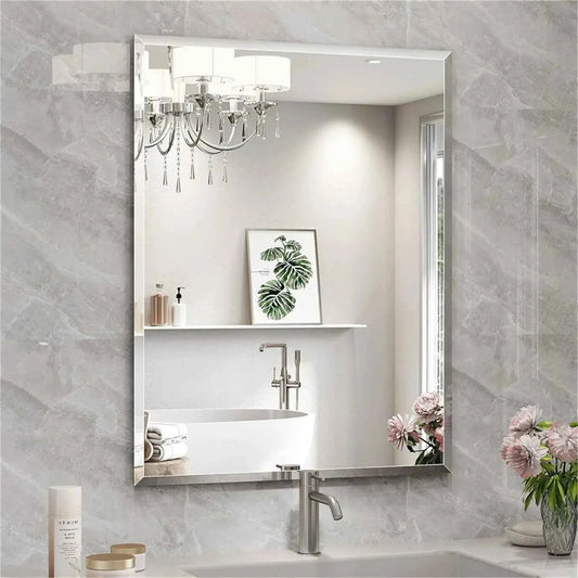 Rectangle Wall Mirror Frameless Vanity Mirror Entry Decor Mirror Beveled Silver Edge for Bathroom Bedroom Livingroom Diningroom