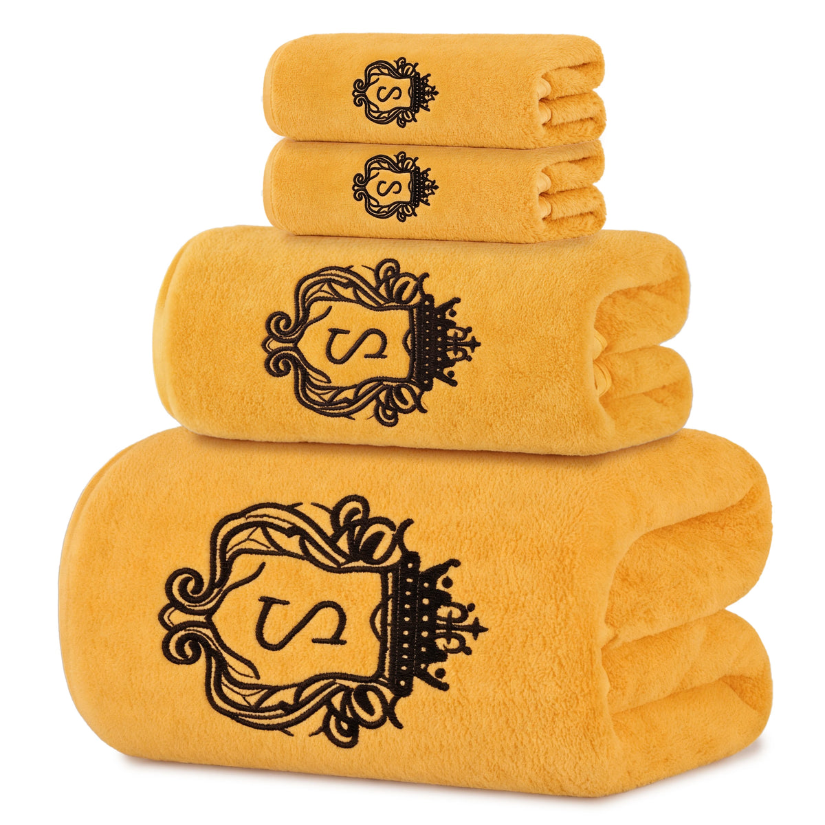 4-Piece Bath Towel Set, Gold-Edged S Solid Color Bath Towel