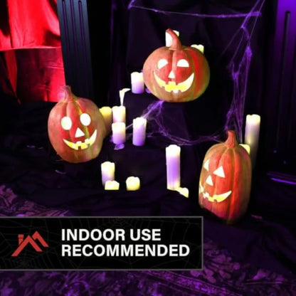 3-Piece Spooky Lighted LED Jack O Lantern Set for Halloween decoration, plastic, orange and black, battery-operated with flicke