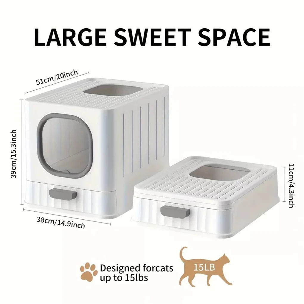Enclosed Cat Litter Box with Pull Drawer & Scoop — Anti-Splash Kitten Training Toilet