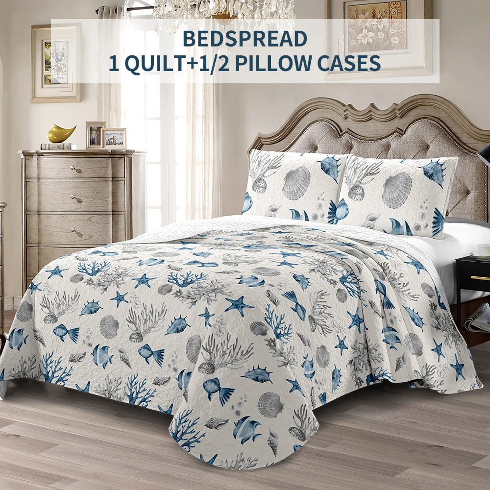 Blue Queen 4-Season Bed Cover Set with Pillowcases