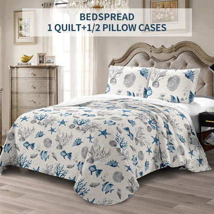 Blue Queen 4-Season Bed Cover Set with Pillowcases