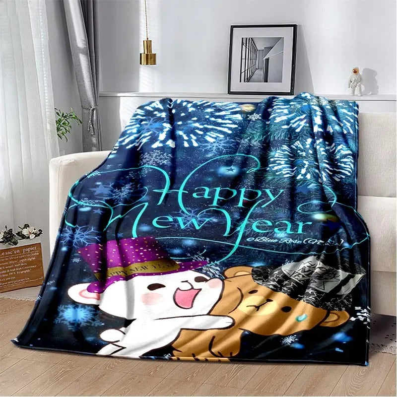 HD Cartoon Printed Bear Dad Blanket Cute Cloth Dudu Series Children's Warm Flannel Soft and Comfortable Home Bed Warm Gift