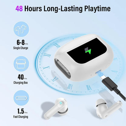 Smart Display Wireless Earbuds — 45dB ANC, Bluetooth 5.4, 48H Battery, IPX7
