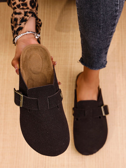 Women's Cork Clogs Shoes Flat Closed Toe Thick Soled Slippers for Women Outdoor Casual Women's Flat Slippers Zapatos De Mujer